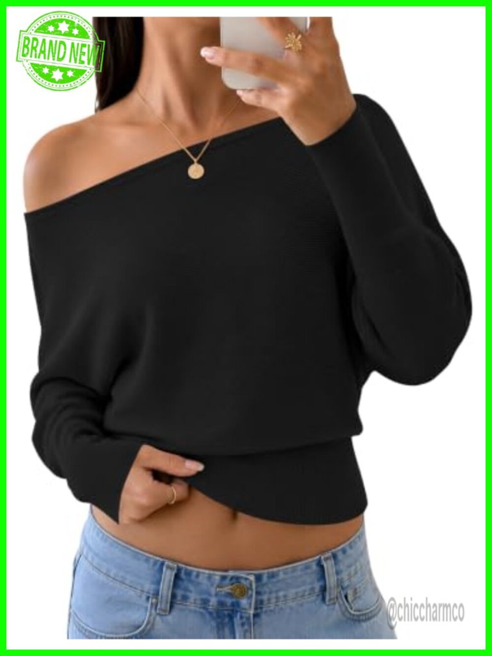 Off the Shoulder Sweater Women Fall Knit Pullover Batwing Sleeve